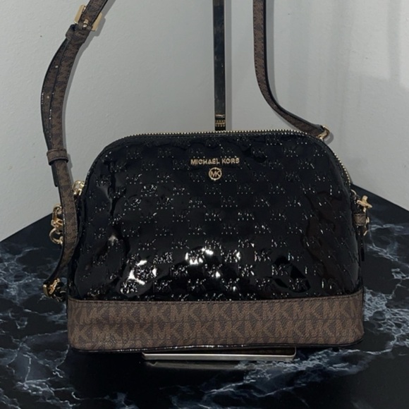 MICHAEL KORS Jet Set Dome Crossbody Leather Bag Black AUTHENTIC NWT-Minor Damage - Picture 12 of 16